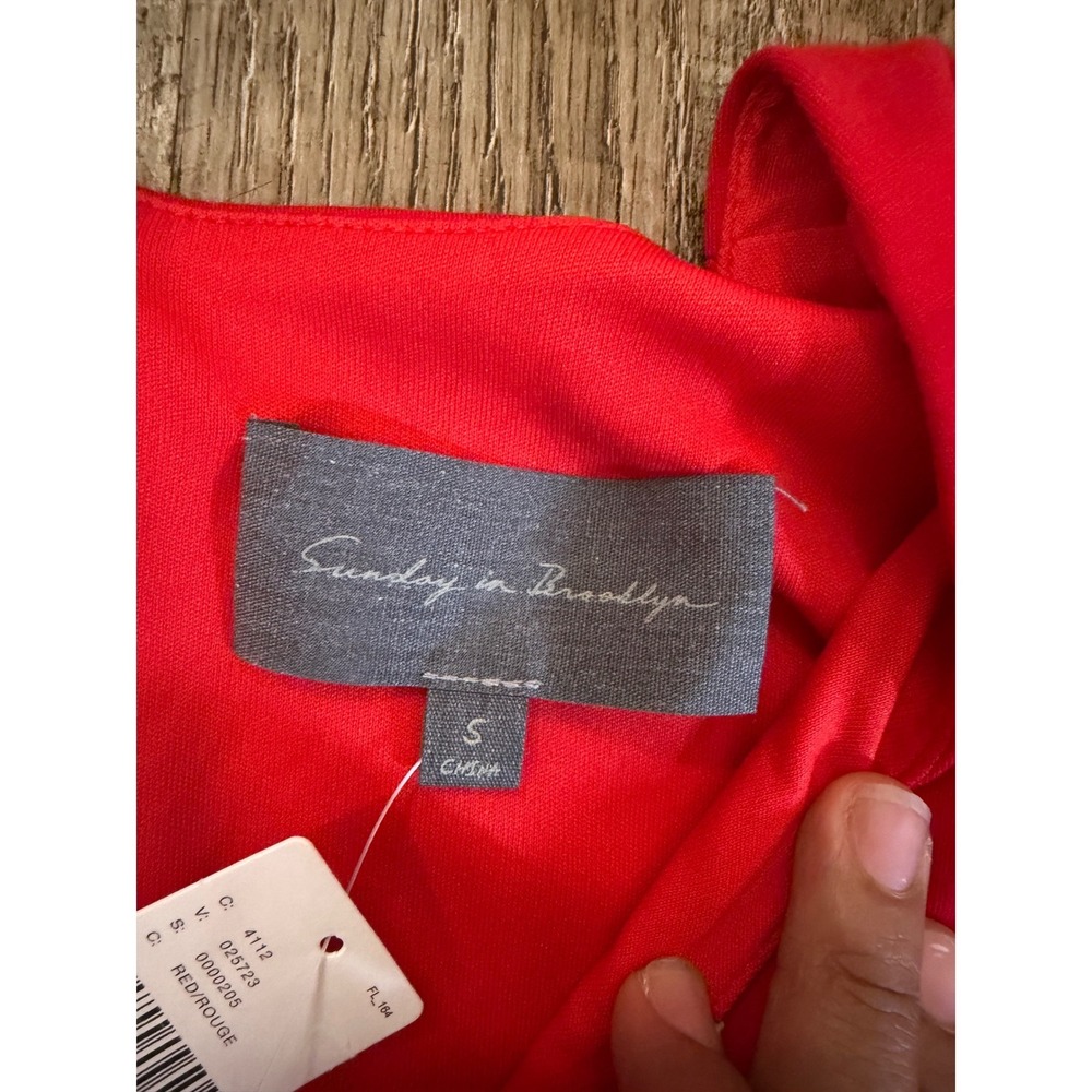 Sunday in Brooklyn Red Puff Sleeve Peplum Top‎ V-Neck NWT Size S 4112 - Picture 4 of 11